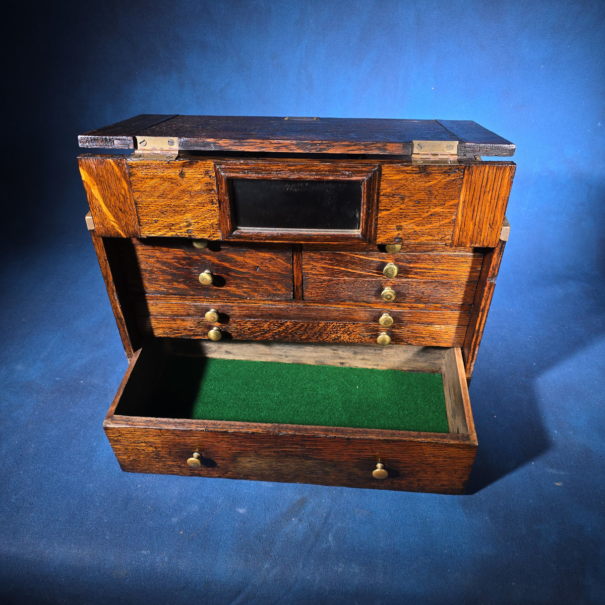 Antique Oak Machinist's Tool Chest with Brass Hardware, Hammacher Schlemmer & Co., New York