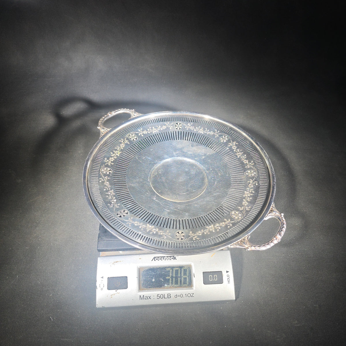 Sterling Silver Gorham Reticulated Two-Handled Serving Tray with Pierced Floral Medallions, Pattern 2305A, 1920