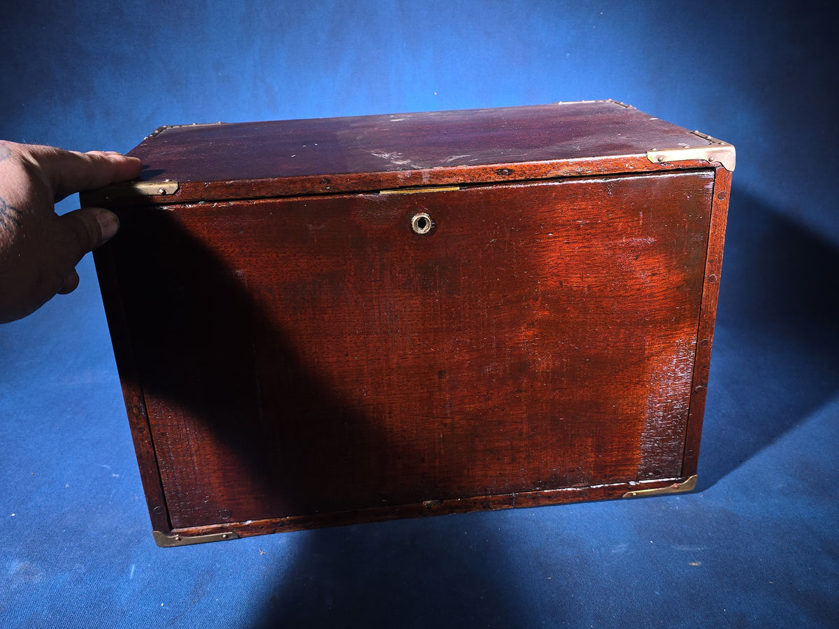 Antique Brass-Bound Mahogany Tool Chest with Four Felt-Lined Drawers