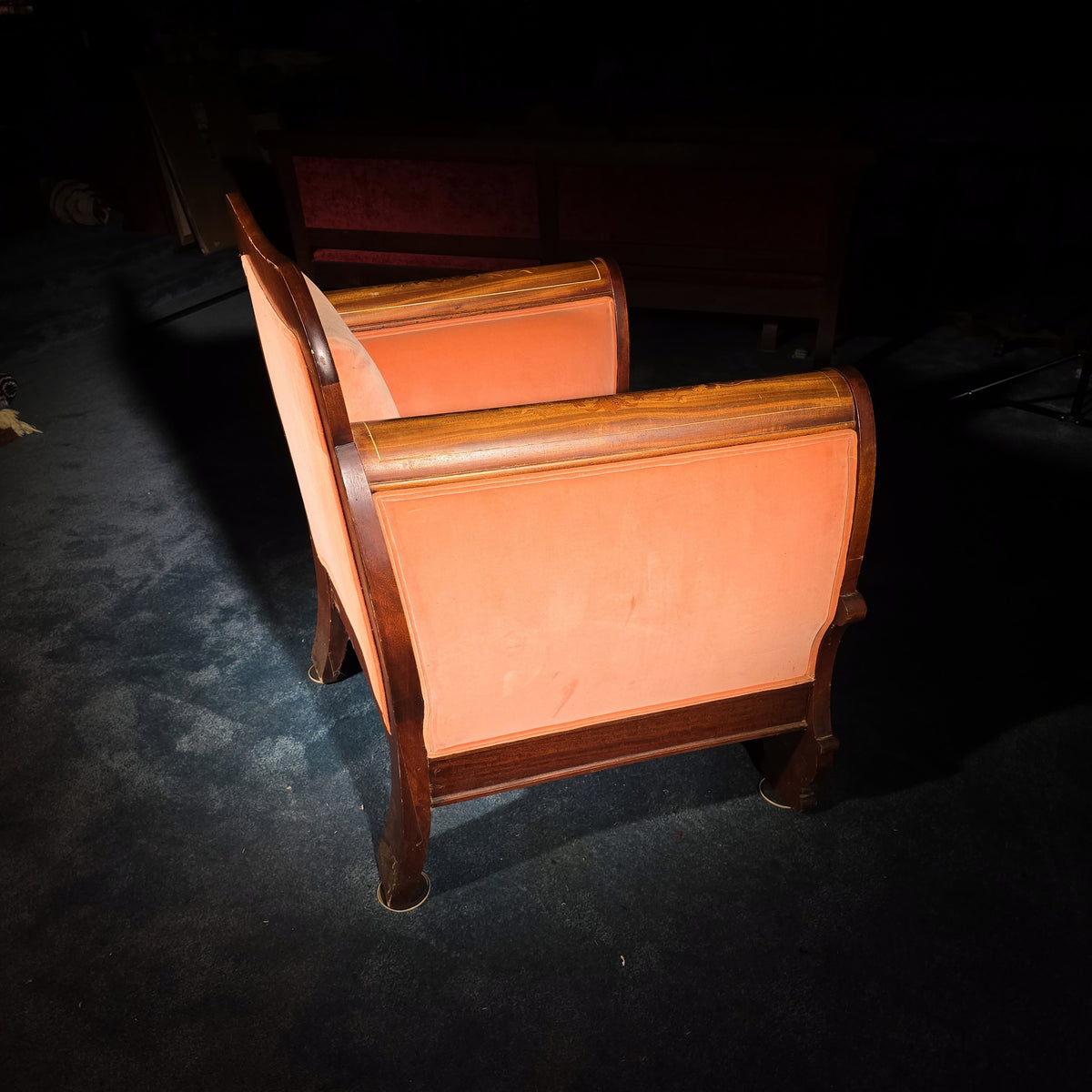 Antique Dutch Marquetry Inlaid Upholstered Club Chair