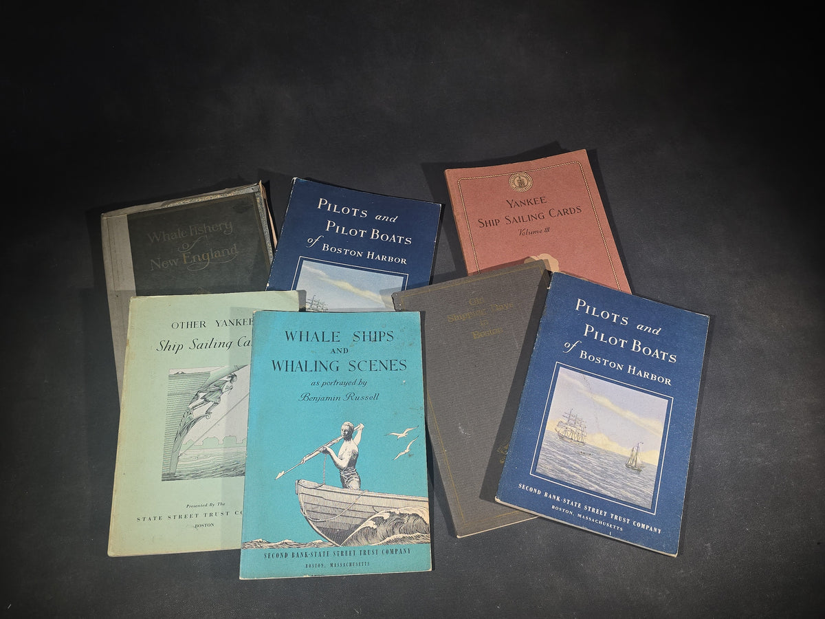 Grouping of Seven Vintage Maritime Booklets Published in Boston, Massachusetts, Including "Pilots and Pilot Boats of Boston Harbor," "Yankee Ship Sailing Cards Volume III," "Whale Fishery of New England," And "Whale Ships and Whaling Scenes"
