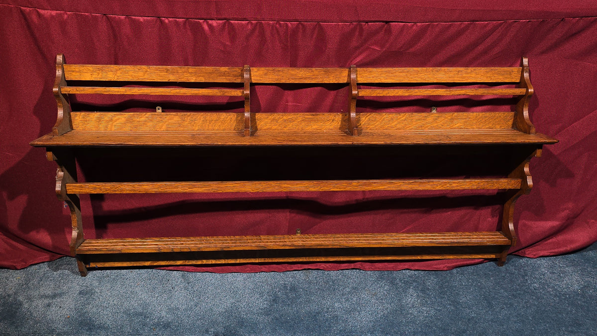 Antique Oak Wall-Mounted Plate Rack Shelf