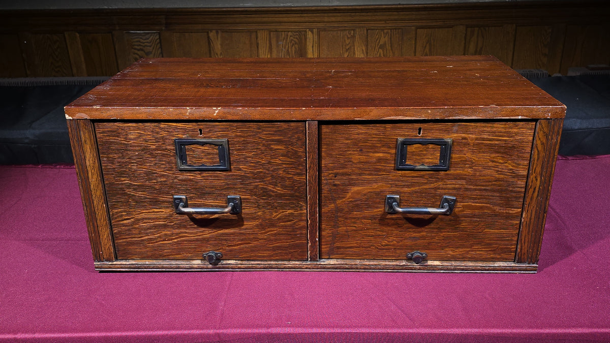 Antique Oak Two-Drawer Card File Cabinet