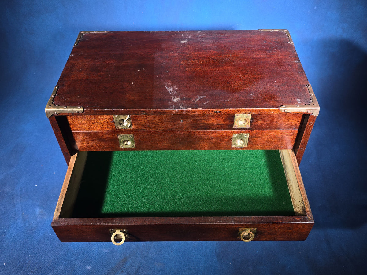 Antique Brass-Bound Mahogany Tool Chest with Four Felt-Lined Drawers
