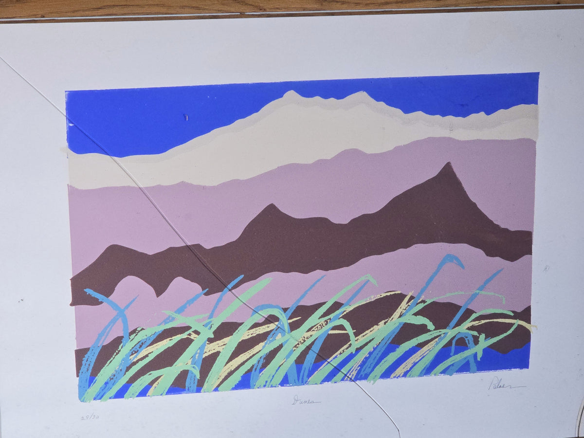Pair of Vintage Framed Silkscreen Prints, "Berkshires" and "Dunes," Signed Palmer, Note Broken Glass on "Dunes"