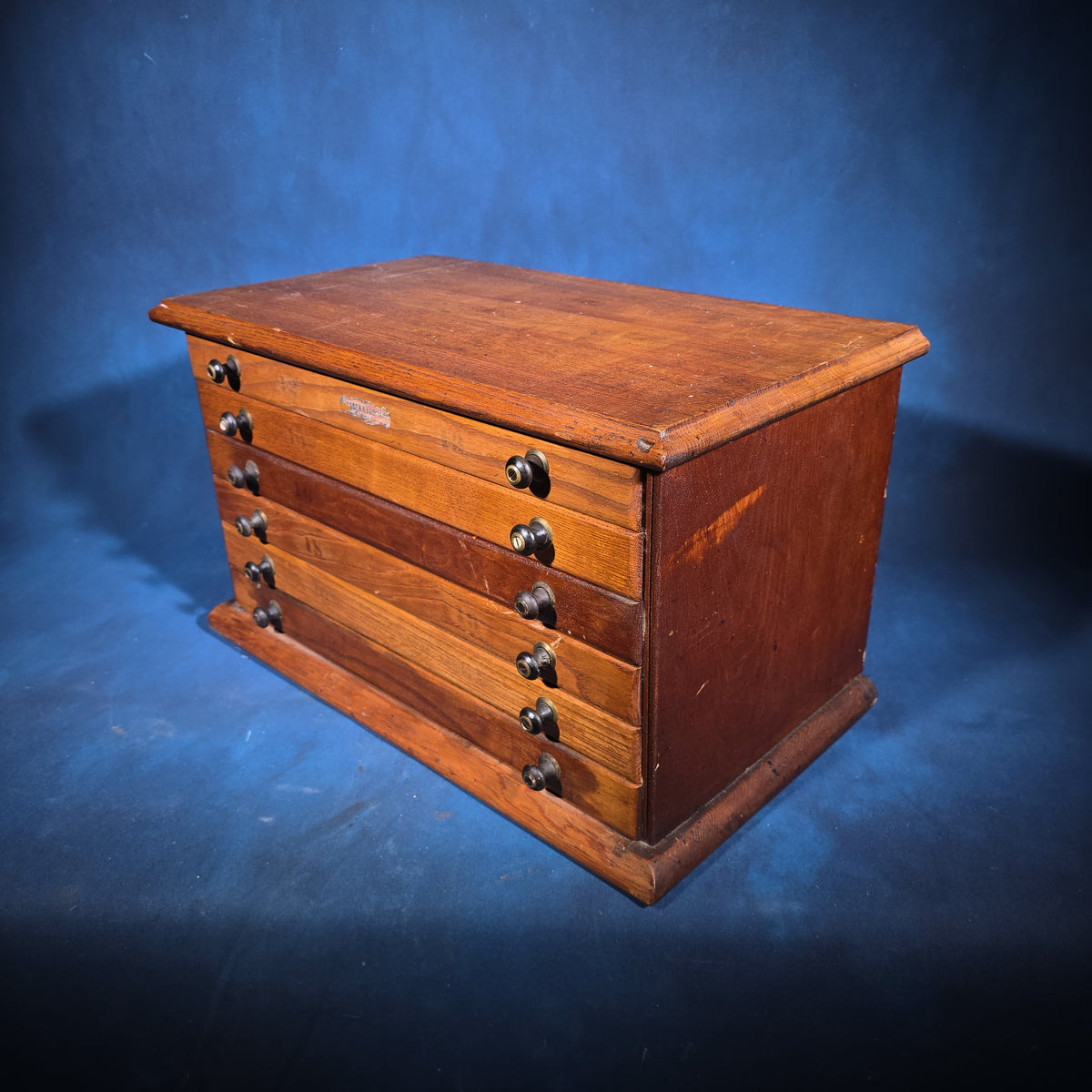 Antique Six-Drawer Oak Spool Cabinet, Manufactured by Jessen & Rosberg, Chicago, Illinois