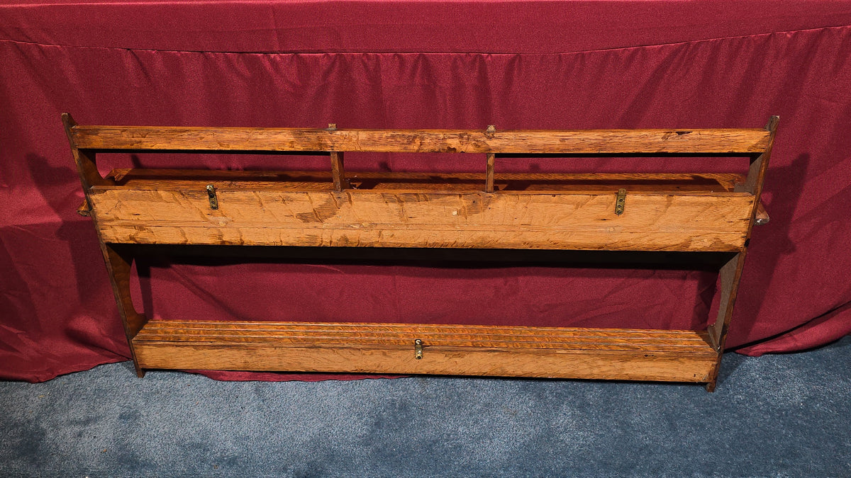 Antique Oak Wall-Mounted Plate Rack Shelf