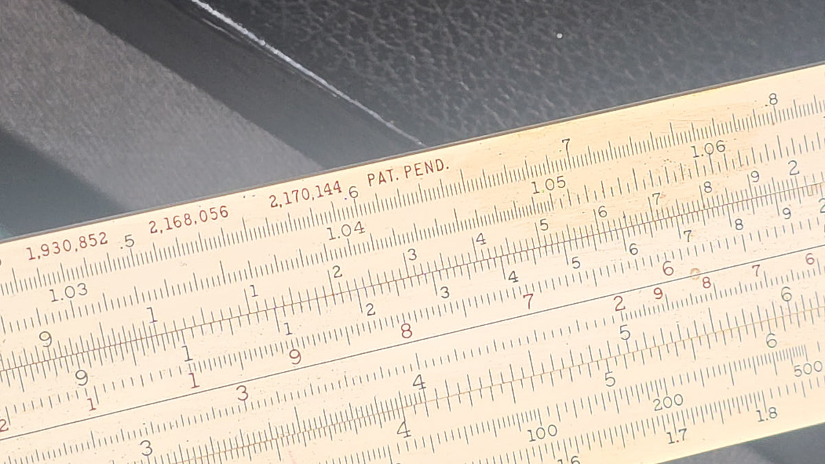 Vintage Keuffel & Esser 4083-3 Log Log Duplex Vector Slide Rule with Leather Case and Original Box, Note Damage and Loss on Slide