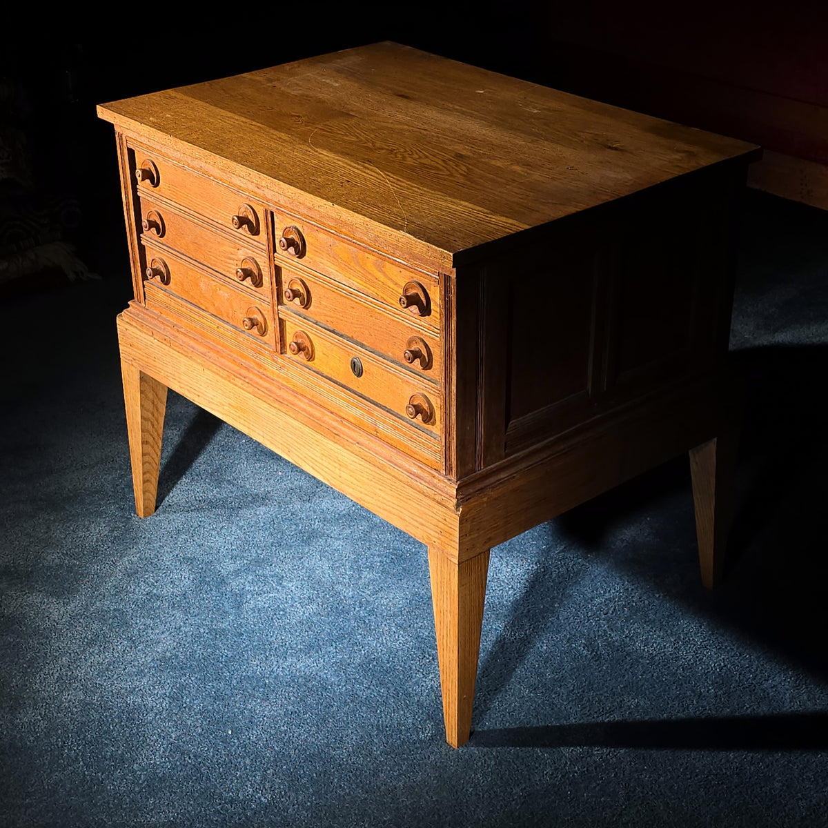 Antique Oak Six-Drawer Tool Chest on Stand