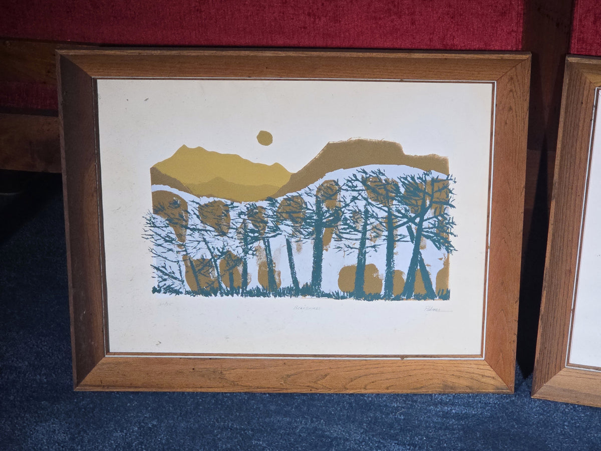Pair of Vintage Framed Silkscreen Prints, "Berkshires" and "Dunes," Signed Palmer, Note Broken Glass on "Dunes"
