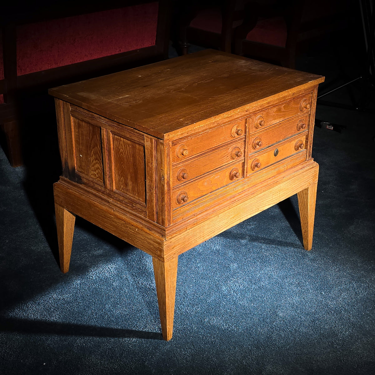 Antique Oak Six-Drawer Tool Chest on Stand