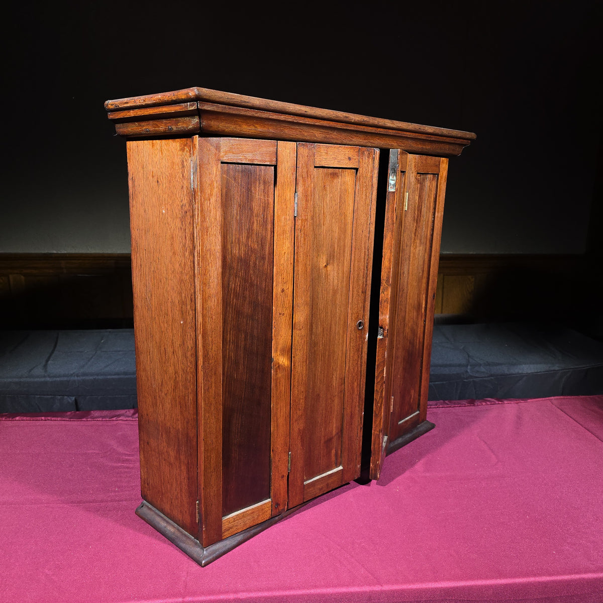 Antique Two-Door Wooden Cabinet with Interior Pigeonhole Compartments