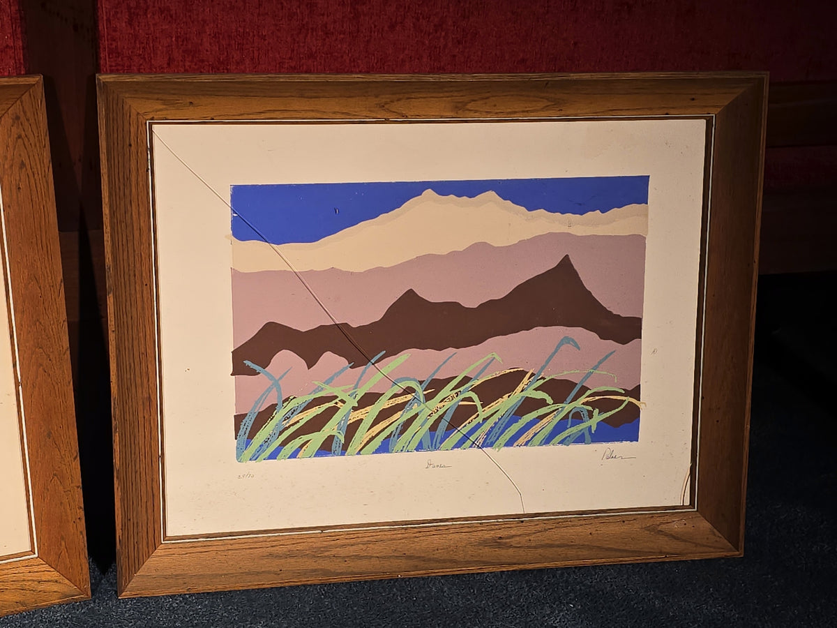 Pair of Vintage Framed Silkscreen Prints, "Berkshires" and "Dunes," Signed Palmer, Note Broken Glass on "Dunes"