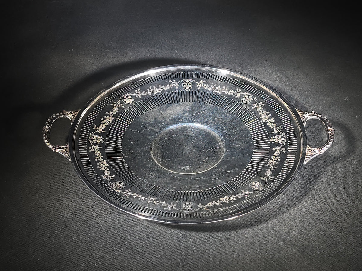 Sterling Silver Gorham Reticulated Two-Handled Serving Tray with Pierced Floral Medallions, Pattern 2305A, 1920