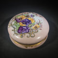 Lot 112 - Antique Hand-Painted T&V France Porcelain Covered Dresser Box with Pansies and Gilt Scrollwork, Note Chip on Rim