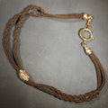 Lot 007 - Antique Victorian Woven Hair Watch Chain with Gold-Tone Heart-Motif Slider Engraved "A.L." and "M.L.," Spring Ring Clasp, Devotional Keepsake, 20" L