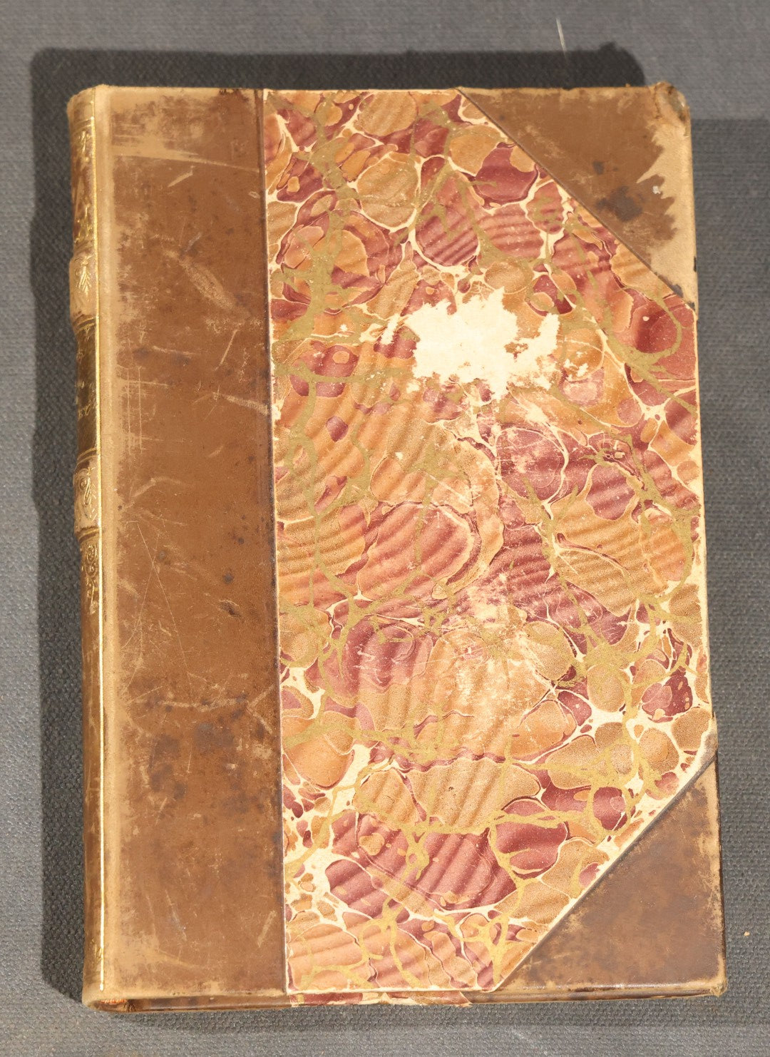 "Poems of Shelley" Antique Illustrated Book by Percy Bysshe Shelley, Half-Leather Binding with Marbled Boards, Title Page Absent