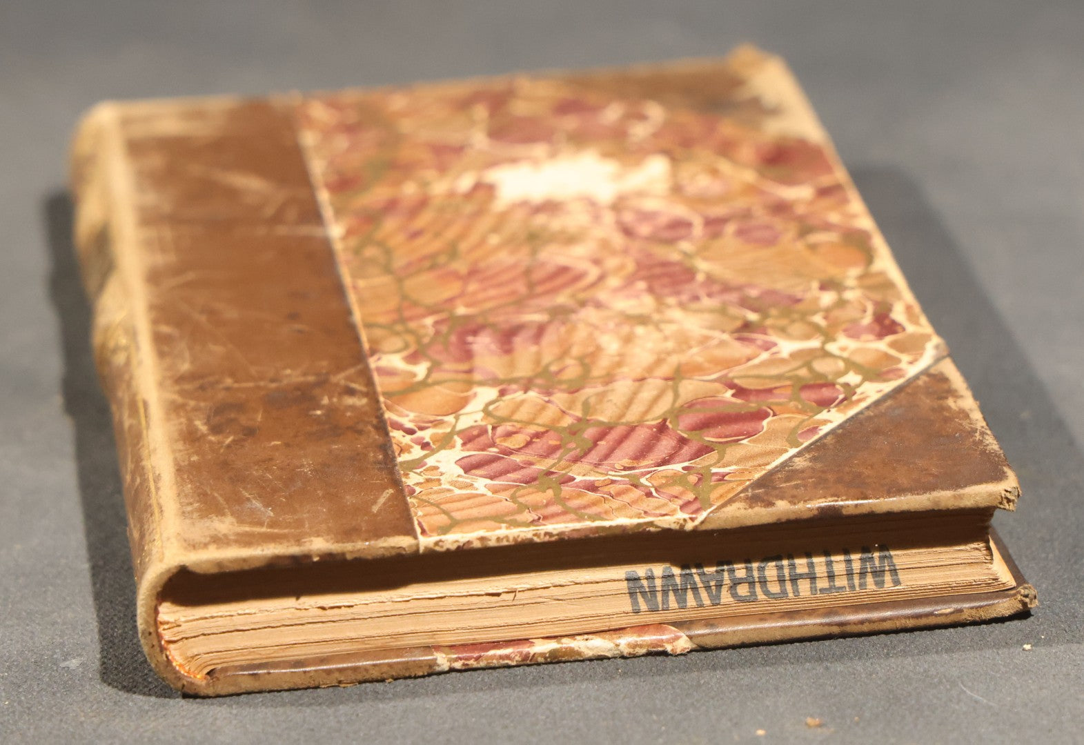 "Poems of Shelley" Antique Illustrated Book by Percy Bysshe Shelley, Half-Leather Binding with Marbled Boards, Title Page Absent