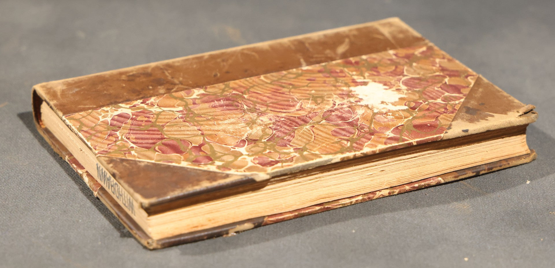 "Poems of Shelley" Antique Illustrated Book by Percy Bysshe Shelley, Half-Leather Binding with Marbled Boards, Title Page Absent