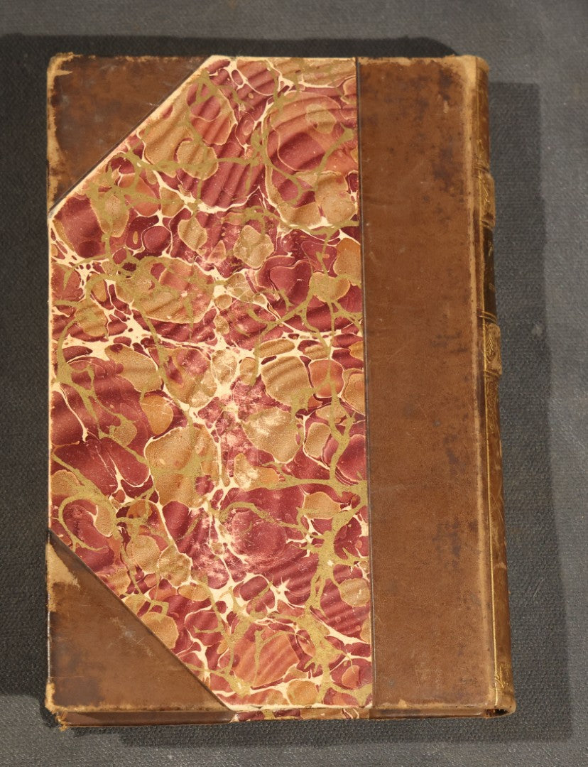 "Poems of Shelley" Antique Illustrated Book by Percy Bysshe Shelley, Half-Leather Binding with Marbled Boards, Title Page Absent
