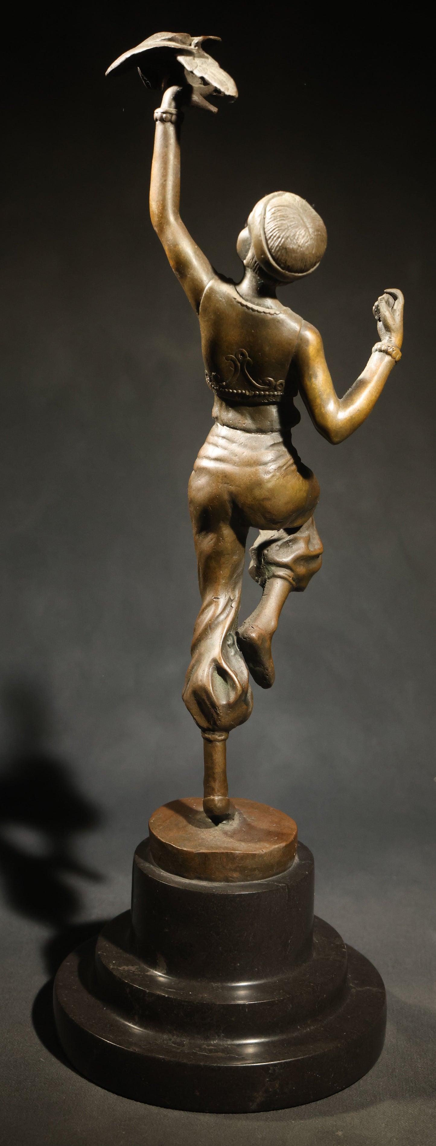 Vintage Bronze Sculpture of a Dancing Woman with Parrot on Marble Base, Re-Cast After Paul Philippe