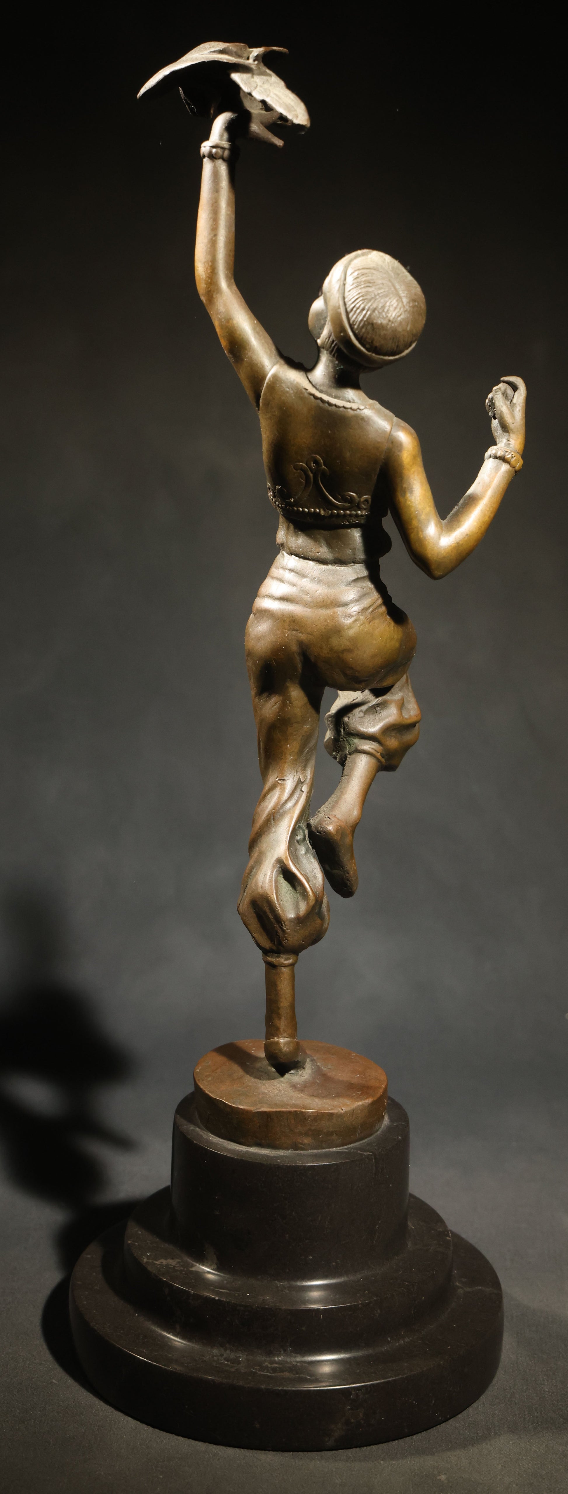 Vintage Bronze Sculpture of a Dancing Woman with Parrot on Marble Base, Re-Cast After Paul Philippe