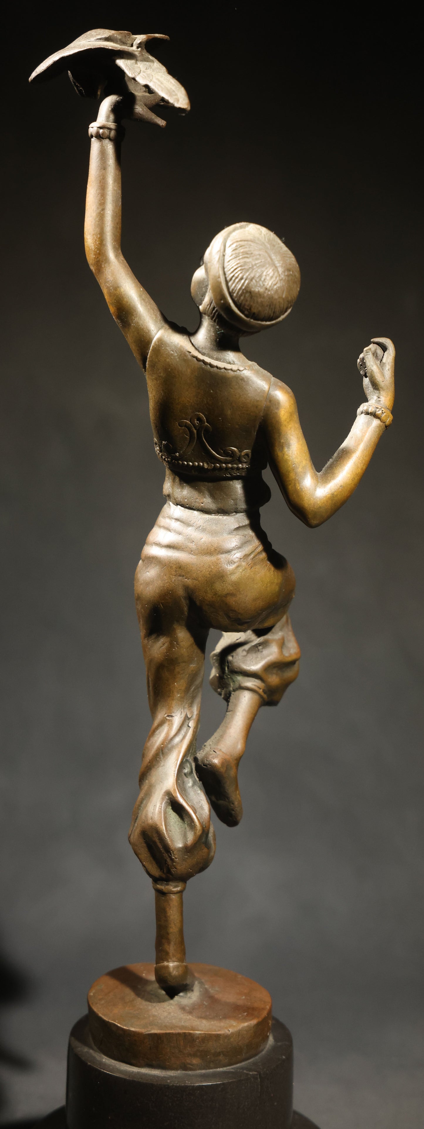 Vintage Bronze Sculpture of a Dancing Woman with Parrot on Marble Base, Re-Cast After Paul Philippe