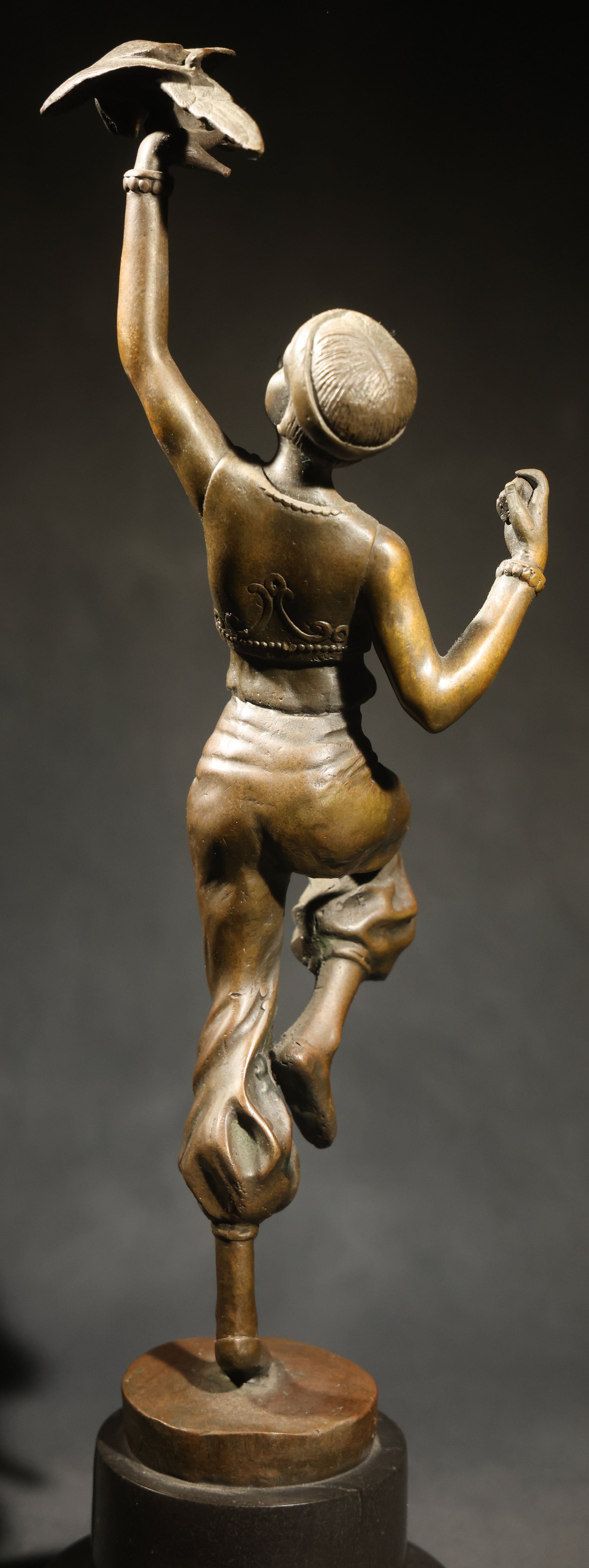 Vintage Bronze Sculpture of a Dancing Woman with Parrot on Marble Base, Re-Cast After Paul Philippe