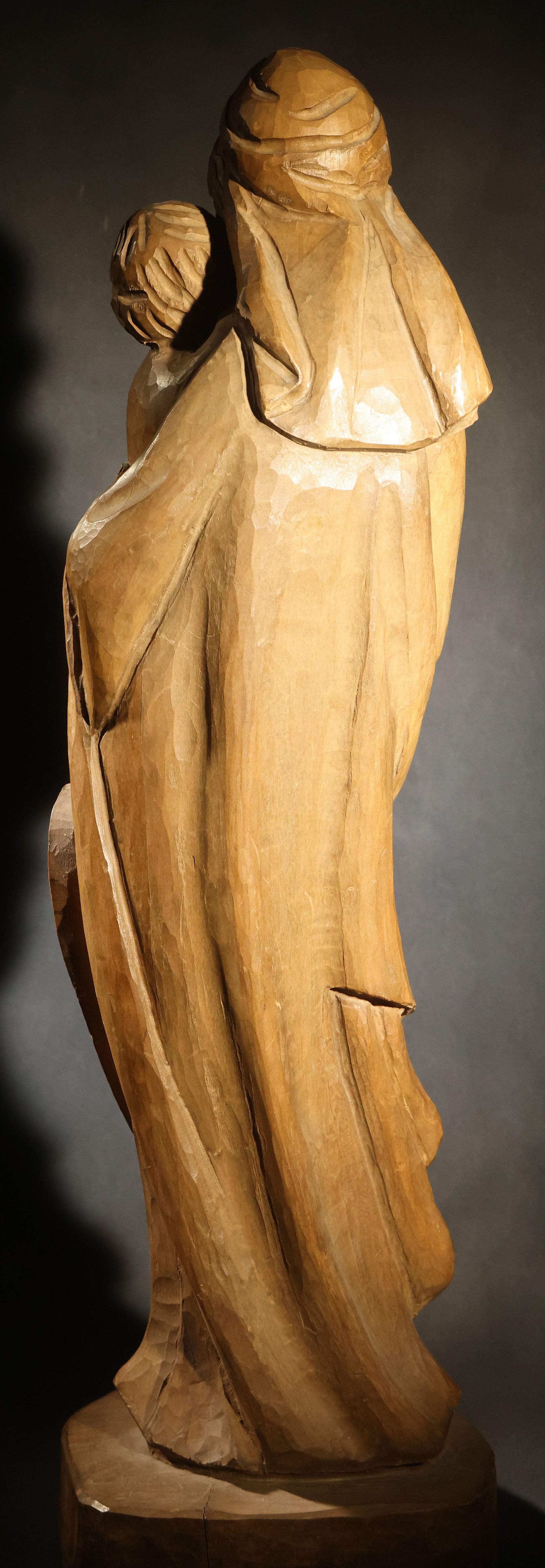 Vintage Carved Wood Figure of Madonna and Child