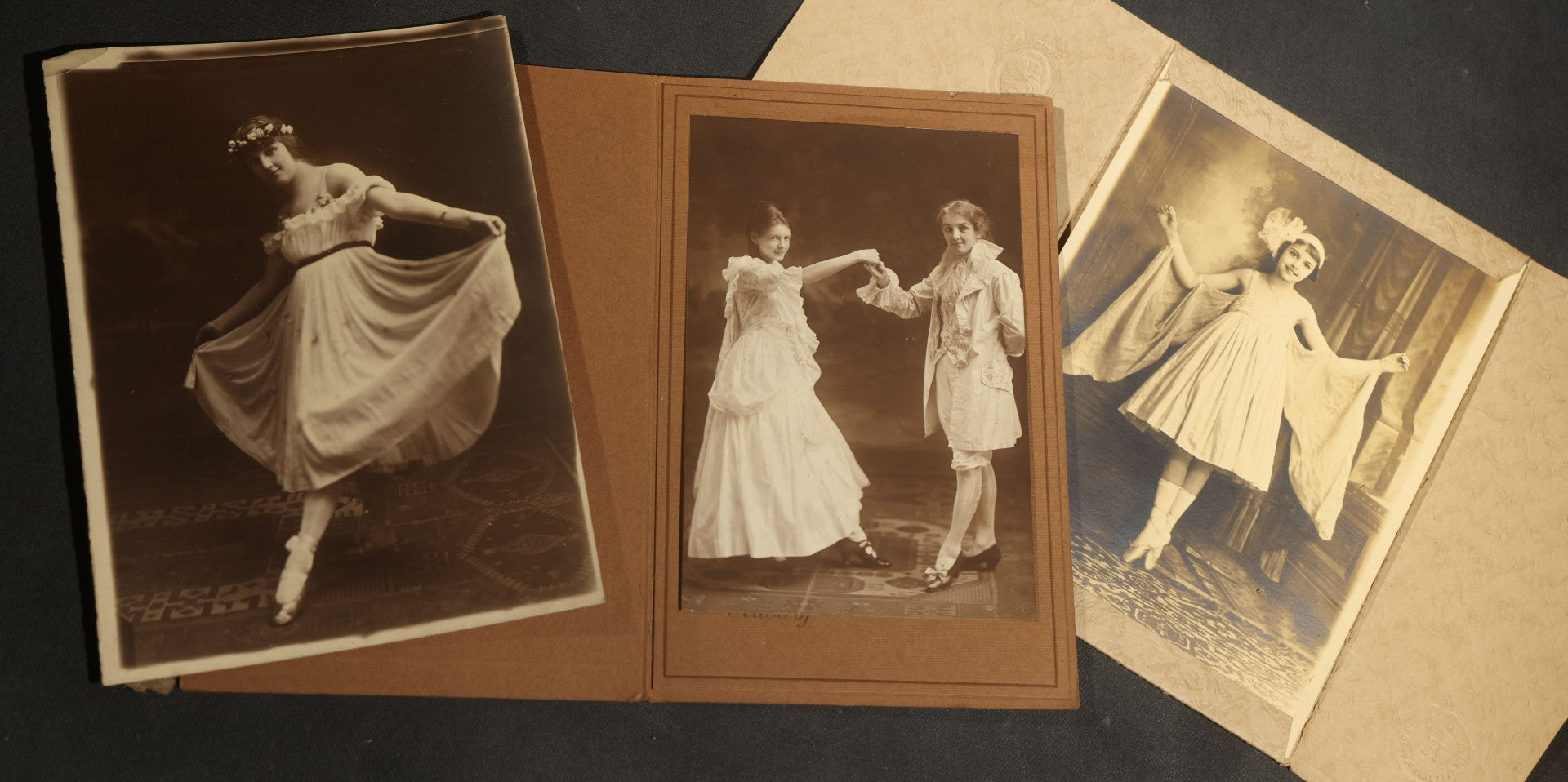 Trio of Antique Photographs of Dancers in Costume Including a Photograph from the Krueger Studio, Cleveland, Ohio