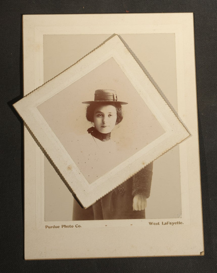 Grouping of 30+ Antique Cabinet Card Photographs of Men, Women, Children, and Families Including Photographers from Oberlin, Ohio, Youngstown, Ohio, West Lafayette, Indiana, Kalamazoo, Michigan, and Detroit, Michigan