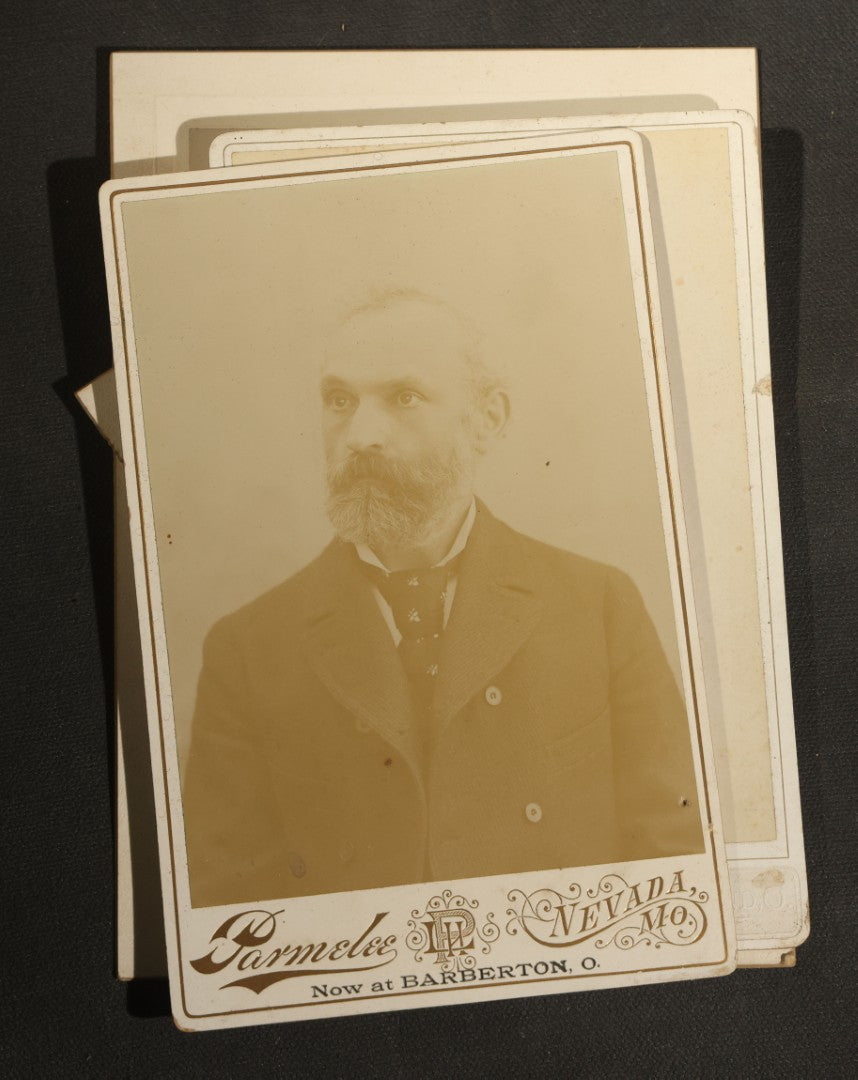 Grouping of 30+ Antique Cabinet Card Photographs of Men, Women, Children, and Families Including Photographers from Oberlin, Ohio, Youngstown, Ohio, West Lafayette, Indiana, Kalamazoo, Michigan, and Detroit, Michigan