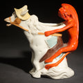 Lot 046 - Antique Porcelain Figural Creamer of a Red Devil Riding a White Horse, Likely German, Note Horse Missing Tip of Ear, 4-3/8" H