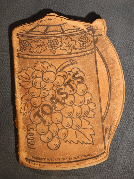 "Toasts" Antique Leather-Covered Stein-Shaped Novelty Book Compiled by W.M. Rhoads, Drawings by Clare Victor Dwiggins, Published by the Penn Publishing Company, Philadelphia, Pennsylvania, 1904