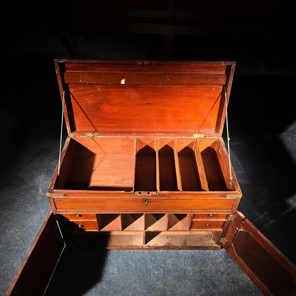 Antique Brass-Bound Campaign Chest with Fitted Interior