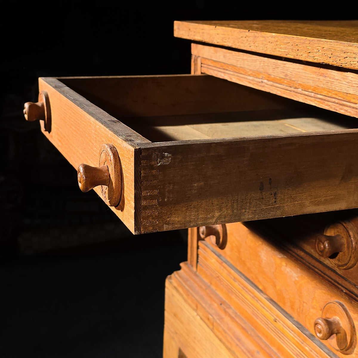 Antique Oak Six-Drawer Tool Chest on Stand
