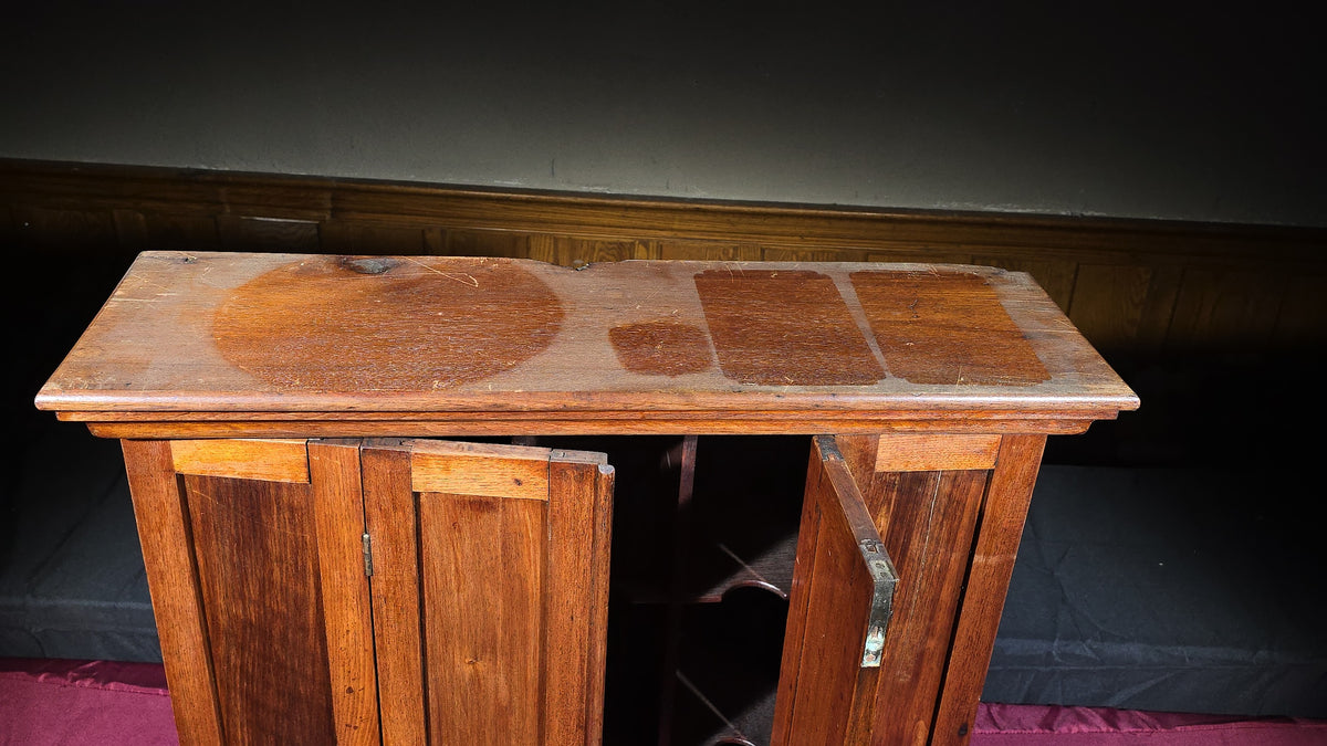 Antique Two-Door Wooden Cabinet with Interior Pigeonhole Compartments
