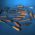 Lot 126 - Grouping of Antique and Vintage Wood-Handled Hand Tools Including Chisels, Screwdrivers, Awls, Files, and a Tack Hammer