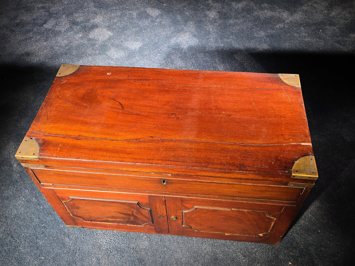 Antique Brass-Bound Campaign Chest with Fitted Interior