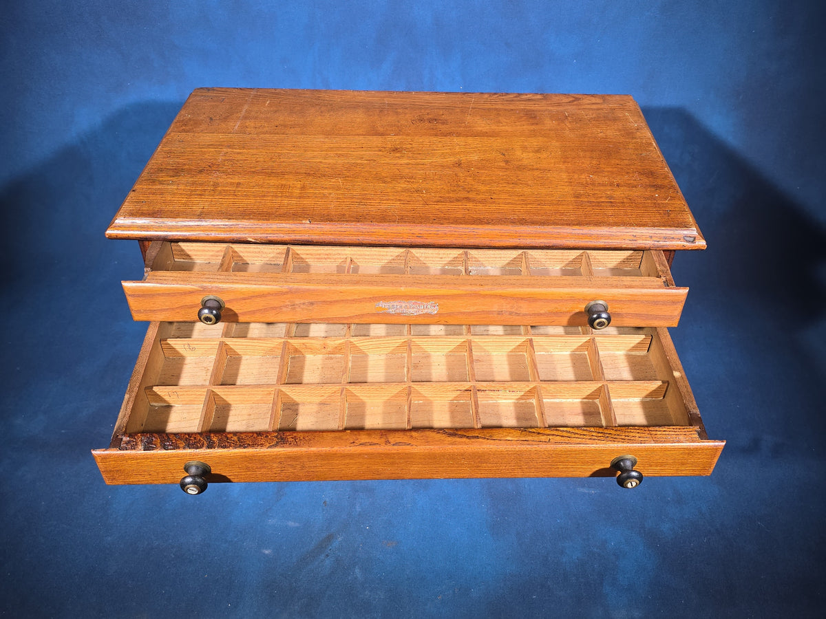 Antique Six-Drawer Oak Spool Cabinet, Manufactured by Jessen & Rosberg, Chicago, Illinois