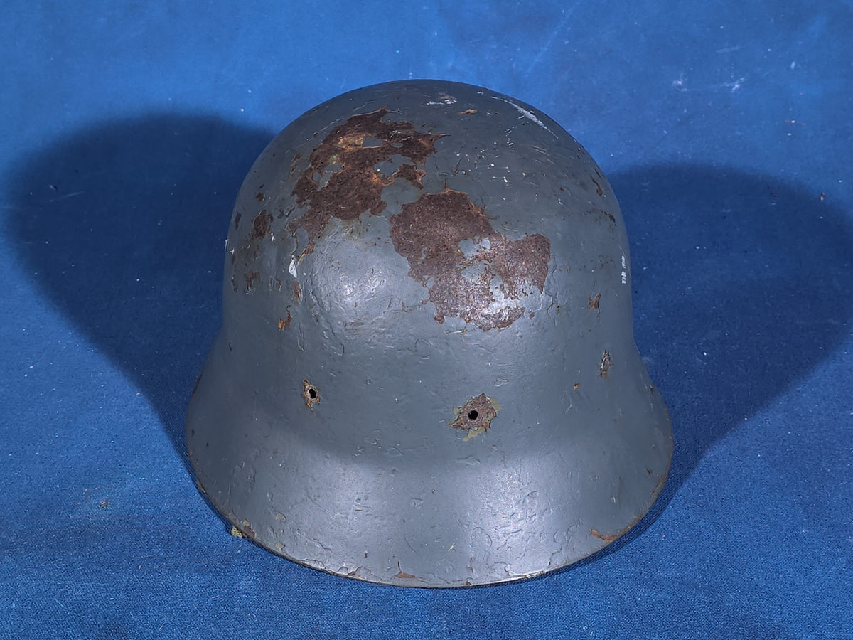 Vintage WWII Era German M35 Steel Helmet with Leather Liner and Chin Strap, Numbered 153
