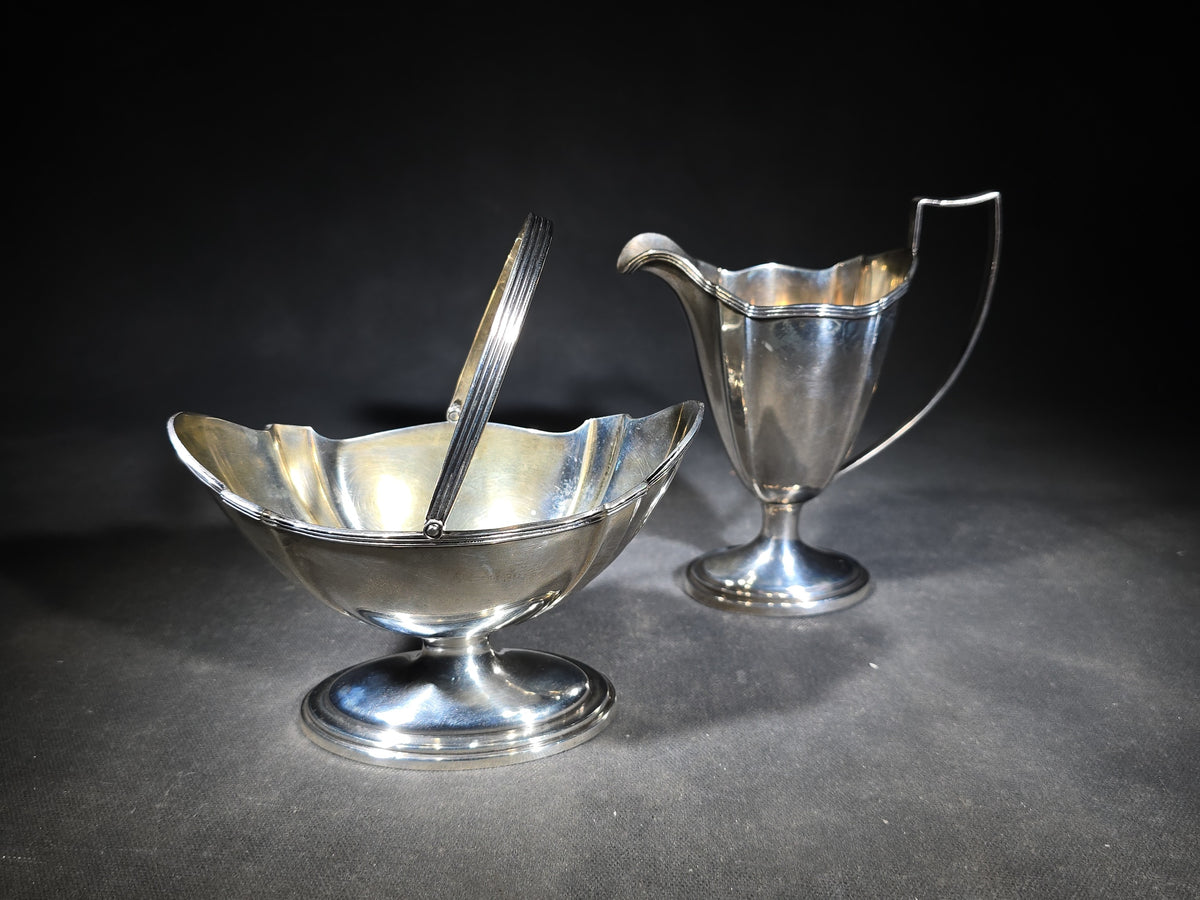 Sterling Silver Sugar Basket and Creamer in the Plymouth Pattern, Manufactured by Gorham