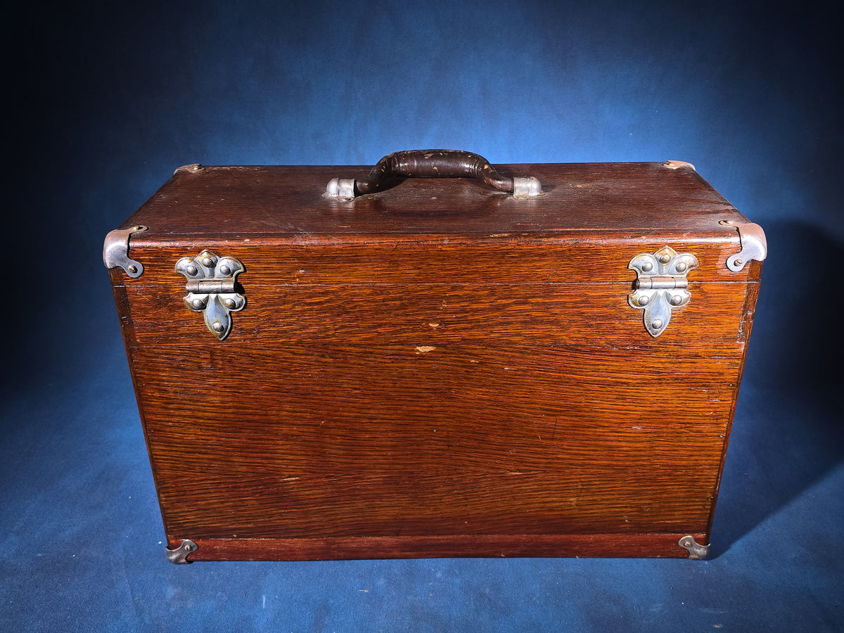 Antique Oak Machinist's Tool Chest, Manufactured by Union Steel Chest Corporation, LeRoy, New York