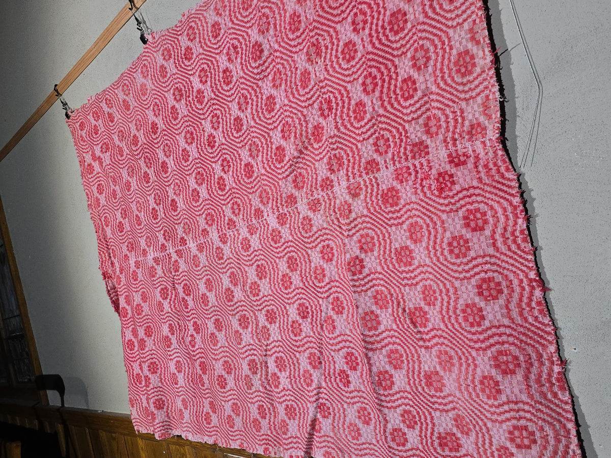 Vintage Red and White Woven Wool Coverlet