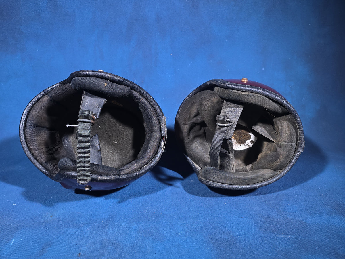 Pair of Vintage Red Metal Flake Open-Face Motorcycle Helmets