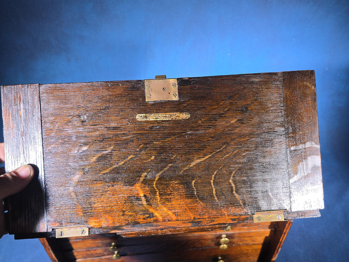 Antique Oak Machinist's Tool Chest with Brass Hardware, Hammacher Schlemmer & Co., New York