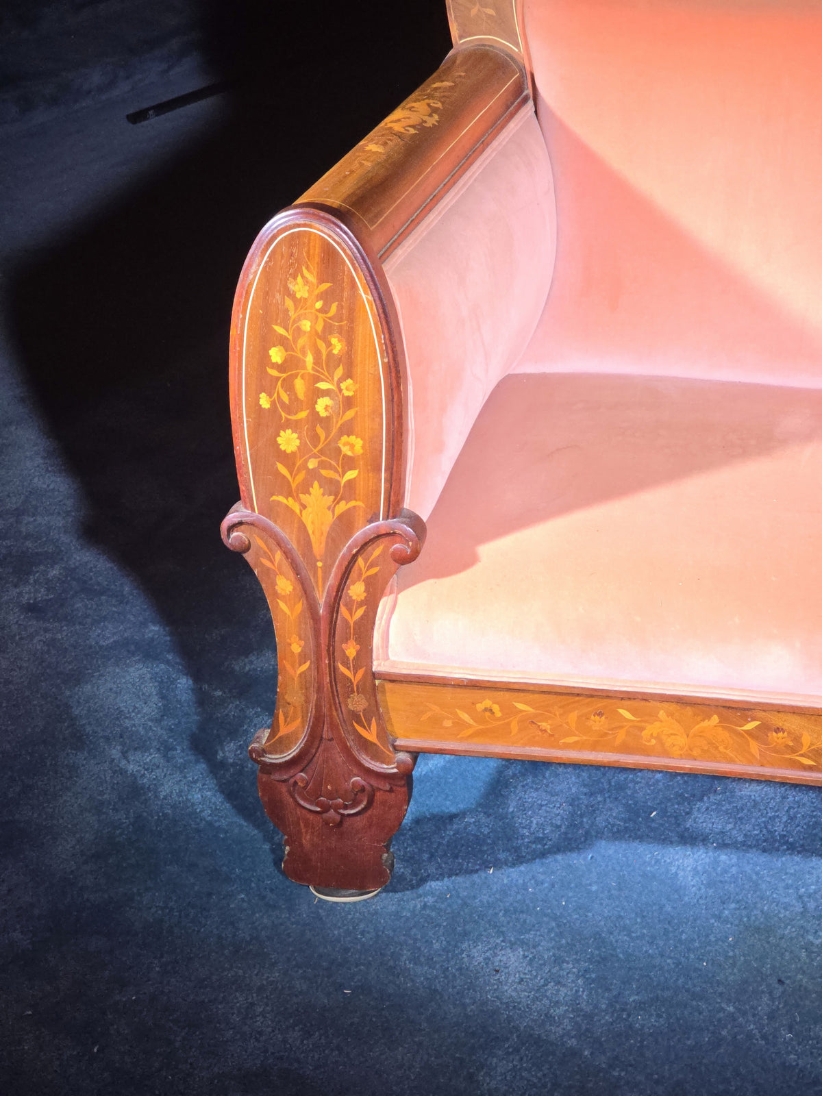 Antique Dutch Marquetry Inlaid Upholstered Club Chair