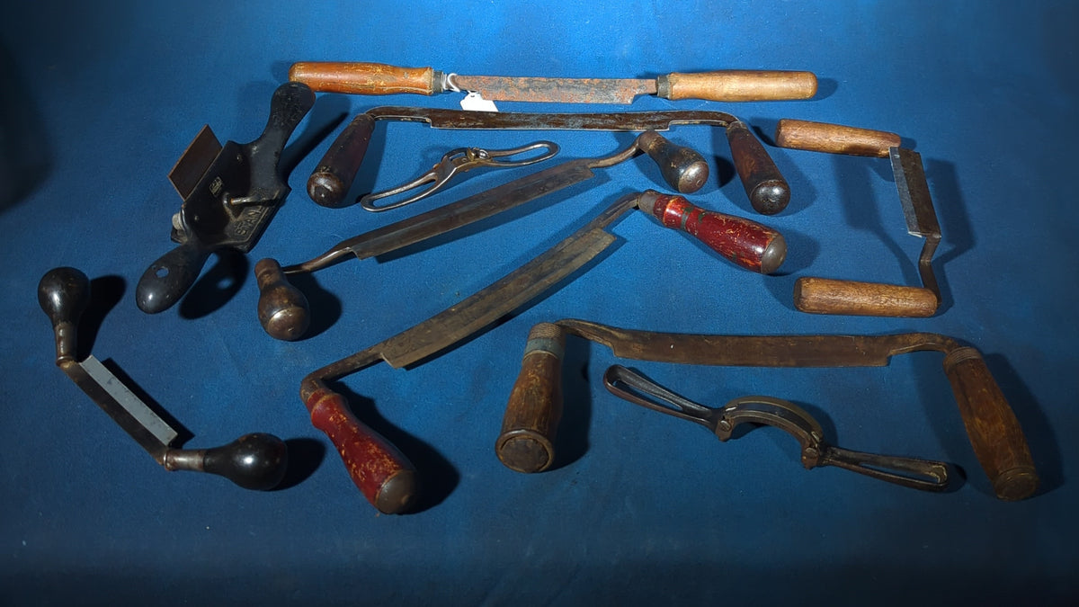 Grouping of 10 Antique and Vintage Draw Knives and Spokeshaves including Stanley
