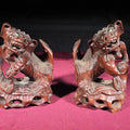 Lot 078 - Pair of Vintage Carved Wood Foo Dog Figures with Inset Eyes, 6-3/4" H each
