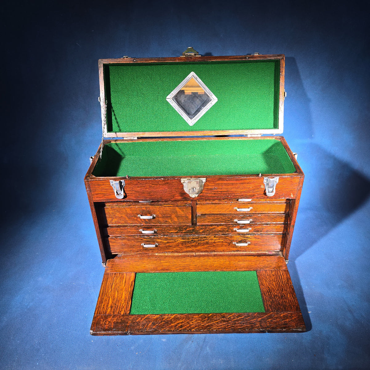 Antique Oak Machinist's Tool Chest, Manufactured by Union Steel Chest Corporation, LeRoy, New York